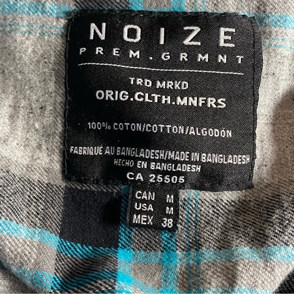 Noize Electric Blue & Grey Plaid Embroidered Soft Mens Button Down Shirt Size M - Picture 2 of 7